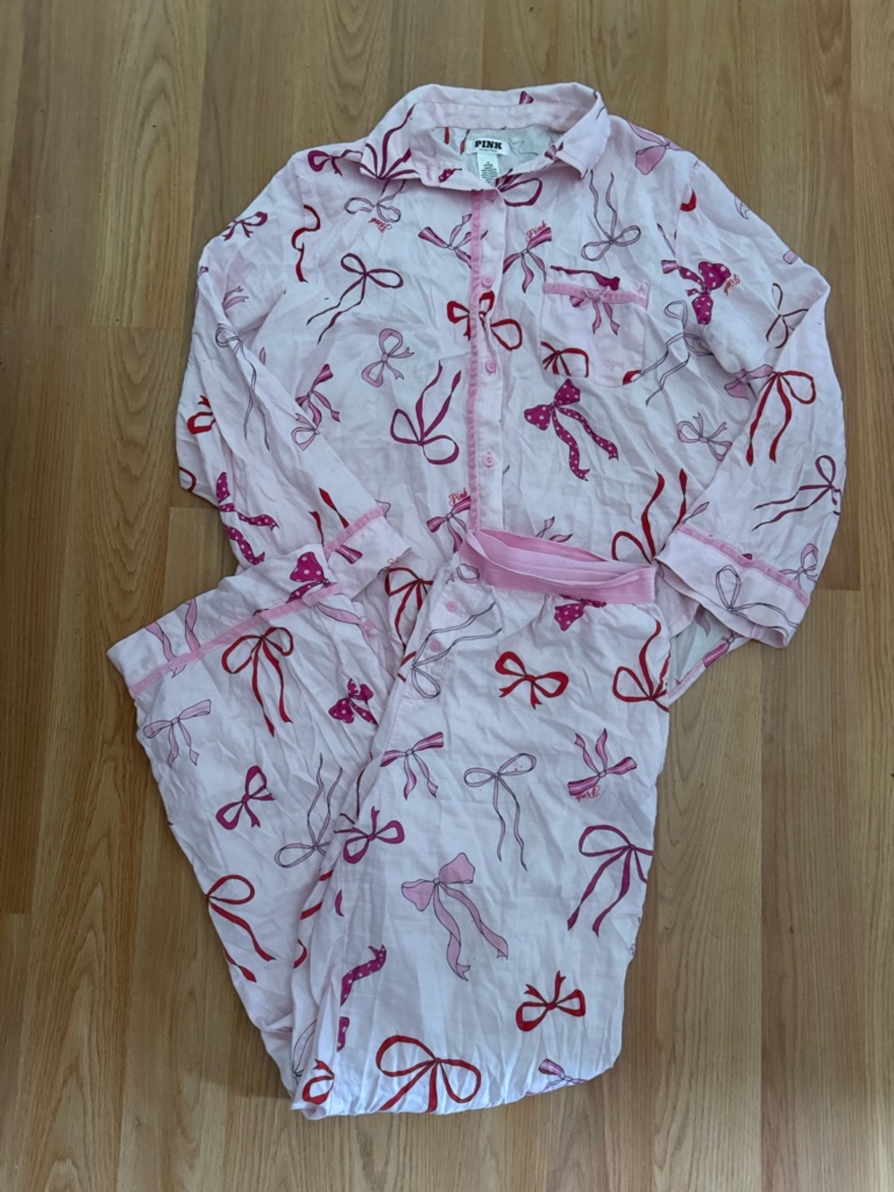 PINK Victoria's Secret Pink Bow-Print Pajama Set - Picture 2 of 4